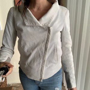 HELMUT LANG White Corduroy crop blazer short jacket zip front P